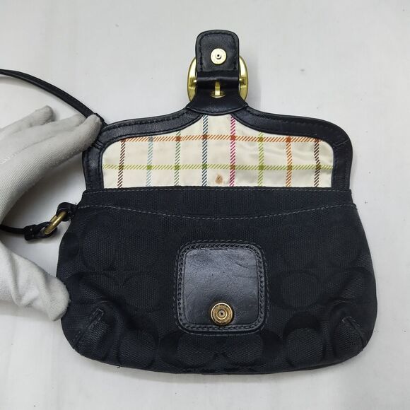 Coach Bleecker Black Canvas Leather Trim Signature Buckle Flap Closure Wristlet - Picture 10 of 16